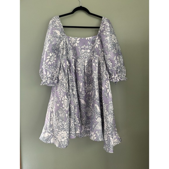 Storia Dresses & Skirts - Storia Day Dreamer Puff Dress Women's‎ M Purple White Floral Square Neck Mini